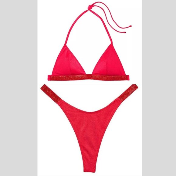 New! Victoria’s Secret Shine Strap Triangle Bikini Top Thong Bottom 4733 - Picture 1 of 12